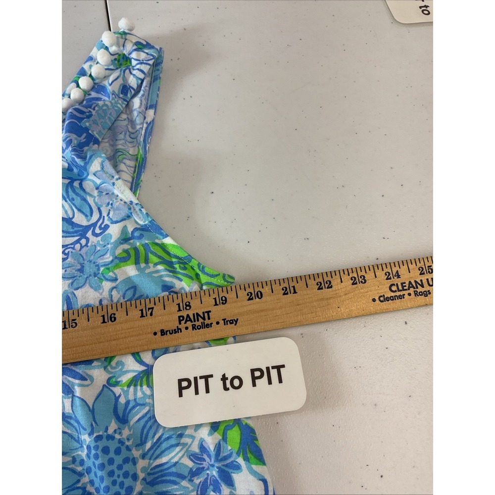 Lilly Pulitzer Blue, White & Green Floral Sleeveless V-Neck Dress - Picture 7 of 8